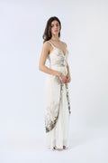 Dior by John Galliano FW2009 ivory silk chiffon gown with filligree and embellishment — side view on model
