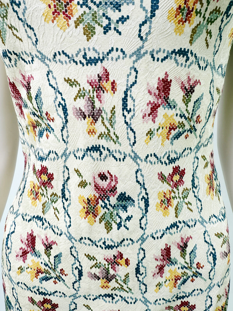 Christian Dior FW1999 needlepoint damask silk dress by John Galliano 
fabric detail closeup