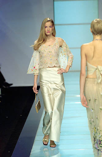 Valentino SS2000 embellished floral reversible camisole, mesh jacket and silk shantung skirt — full runway look