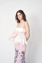 Valentino SS2007 Strapless Silk Top with Pink Bow organza paired with Roberto Cavalli