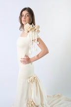 Valentino Sposa S/S 2007 Mikado gown with rosettes and bustle effect closeup side. Valentino archival wedding dress bridal gown