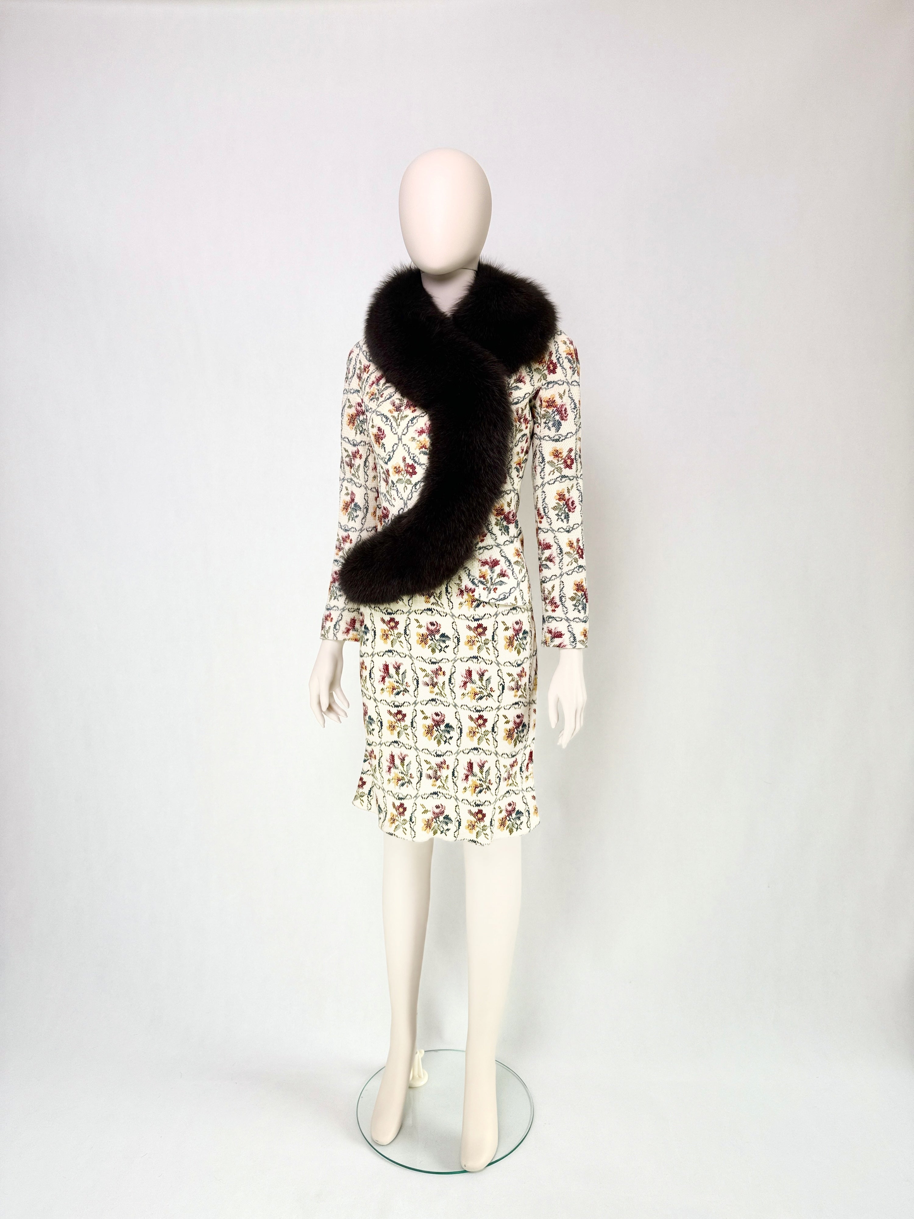 Christian Dior FW1999 needlepoint fox fur jacket and dress coordinated FULL SET by John Galliano 