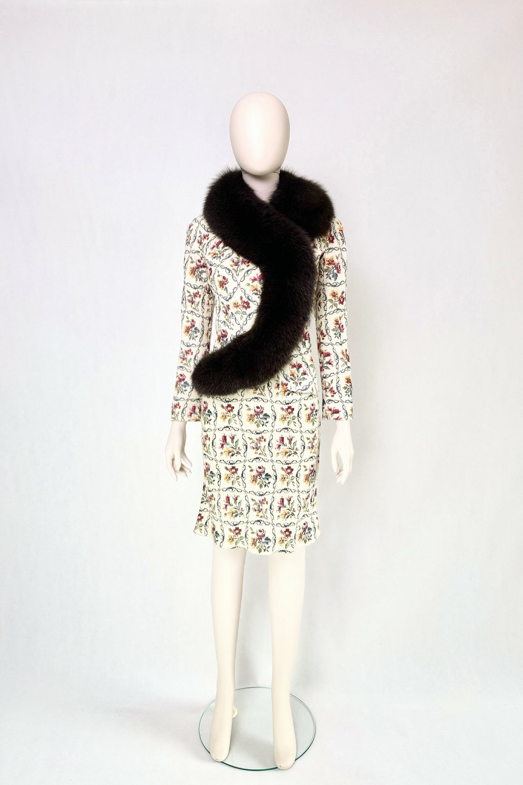 Christian Dior FW1999 needlepoint fox fur jacket and dress FULL SET by John Galliano 