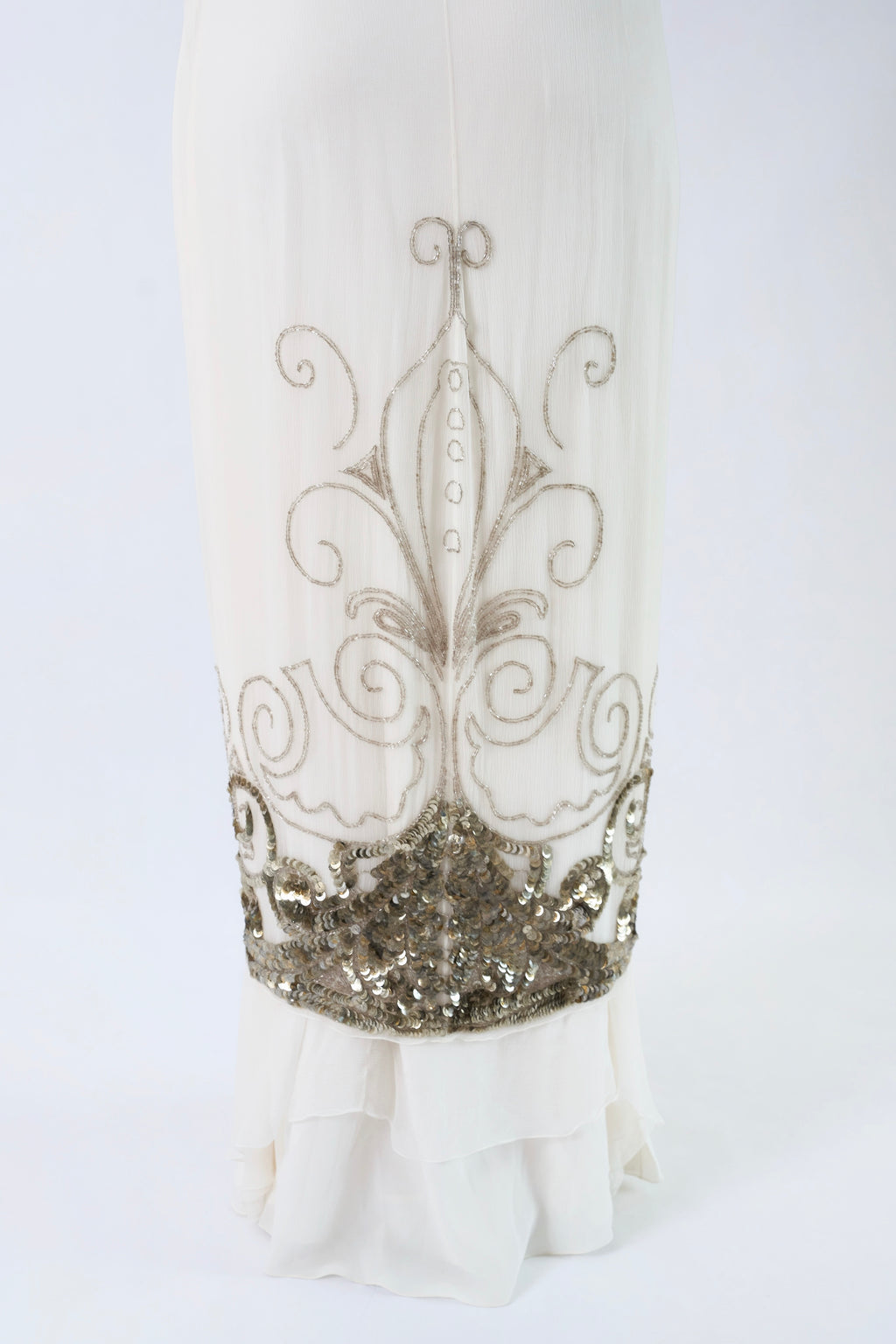 dior by galliano fw 2009 gown silver filigree embroidery and sequin hem, back view