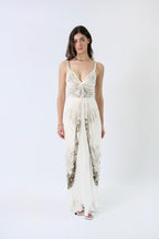 Dior by John Galliano FW2009 ivory silk chiffon silver filigree gown — front view on model