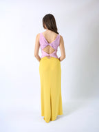 Valentino SS1998 — full back view showing deep open back with twisted fabric bands and V-waist cutout