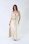 Valentino SS2000 embellished floral reversible camisole, mesh jacket and silk shantung skirt — front view