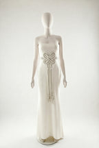 Valentino SS2006 ivory Budellini knot crystal tassel gown — front view on mannequin keira knightley