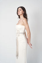 Valentino SS2006 ivory column gown — side view cropped Keira Knightley