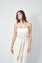 Valentino SS2006 ivory column gown side view tassel hanging, Keira Knightley