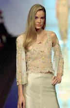 Valentino SS2000 embellished floral reversible camisole, mesh jacket and silk shantung skirt — runway