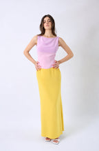 Valentino SS1998 lavender and chartreuse colourblock gown — full-length front view on model, worn by Kendall Jenner and Jennifer Lopez