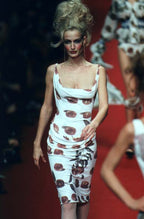 Vivenne Westwood S/S 1997 “Vive La Bagatelle” Ripe Peach Dress. Runway, modeled by Karen Mulder